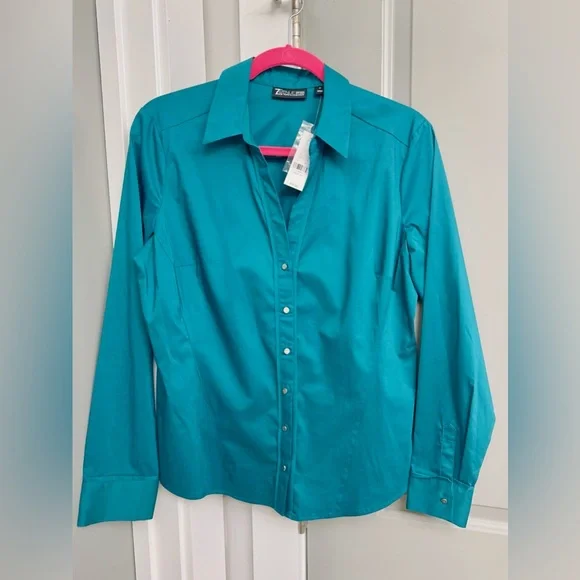 New York & Company Teal Button-Down Blouse Size Medium NWT - Picture 3 of 4